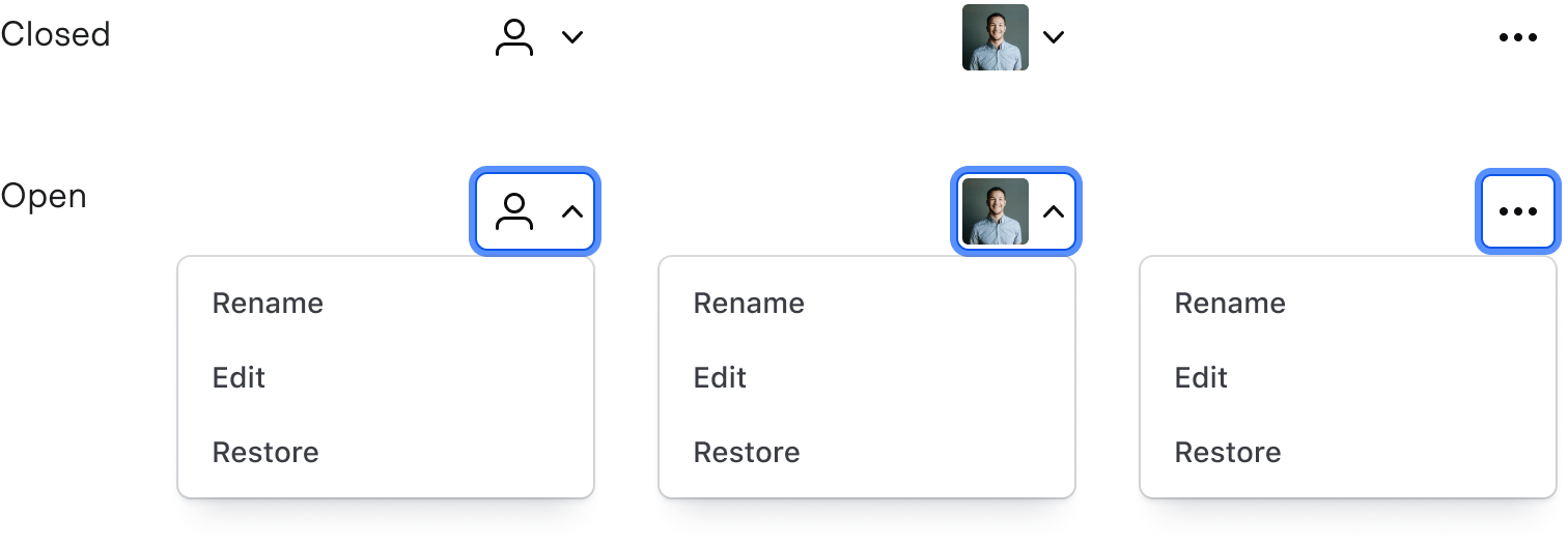 Example of open and closed dropdowns